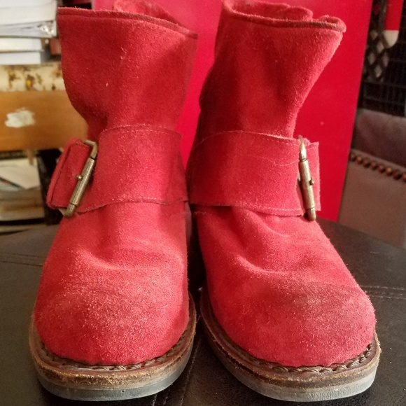RARE! Red suede Jeffrey Campbell moto boots - Picture 6 of 8